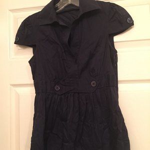 BCBG Maxazria Navy Pintucked Cap Sleeve Bl…